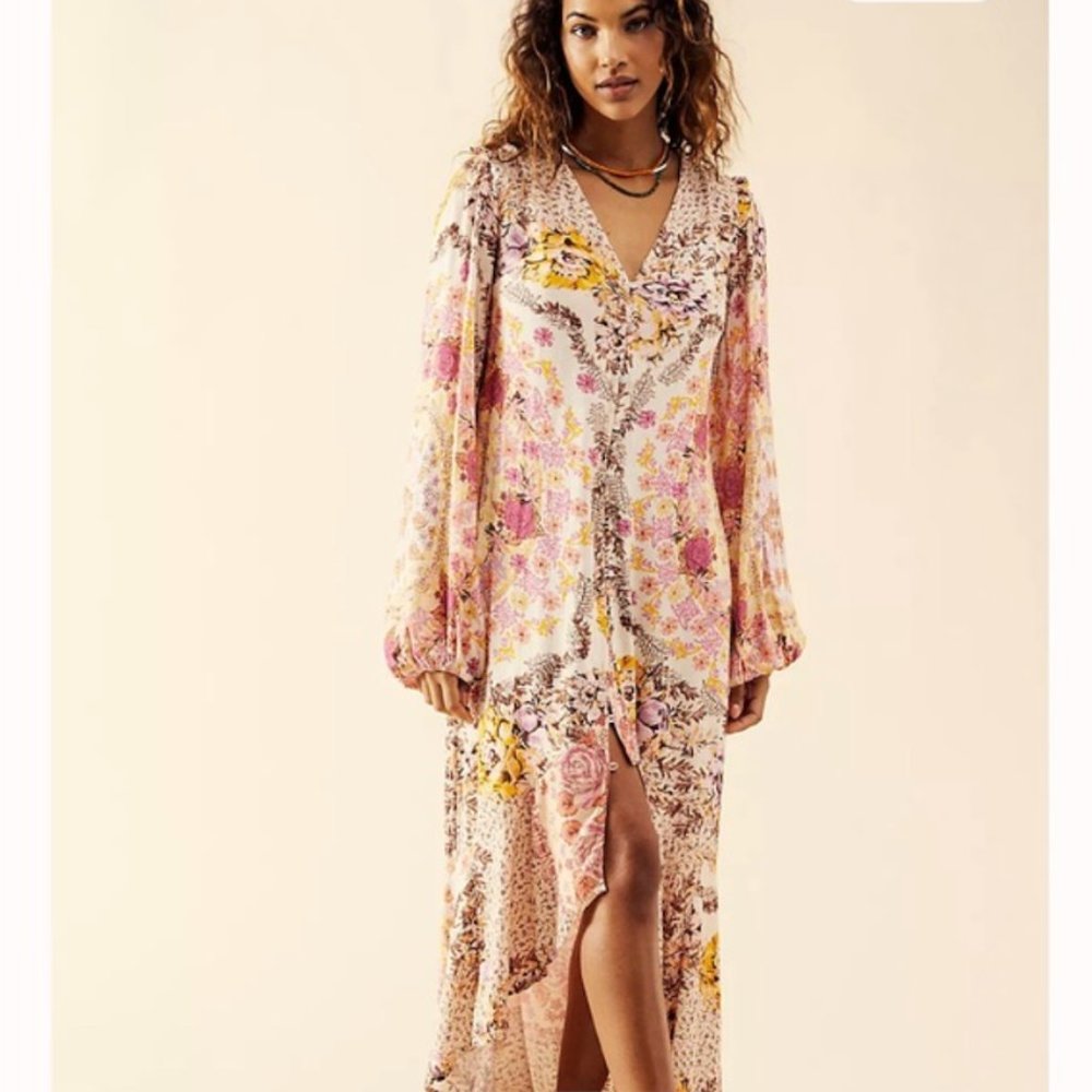 Free People Size XS Marais Printed Midi Asymmetrical Button Up Dress Size XS